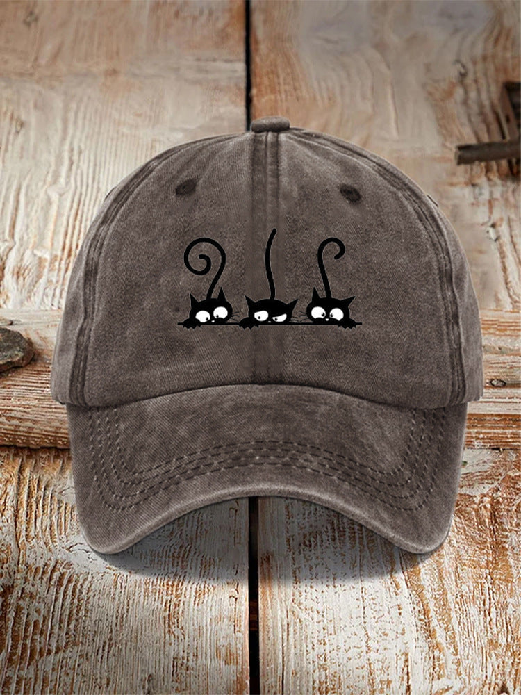 Washed Cotton Printed Hat Distressed Style Mens Vintage