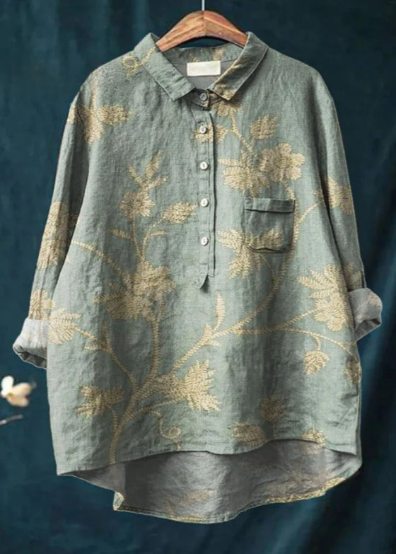 Casual Graffiti Print V-neck Single-button Long-sleeved Shirt