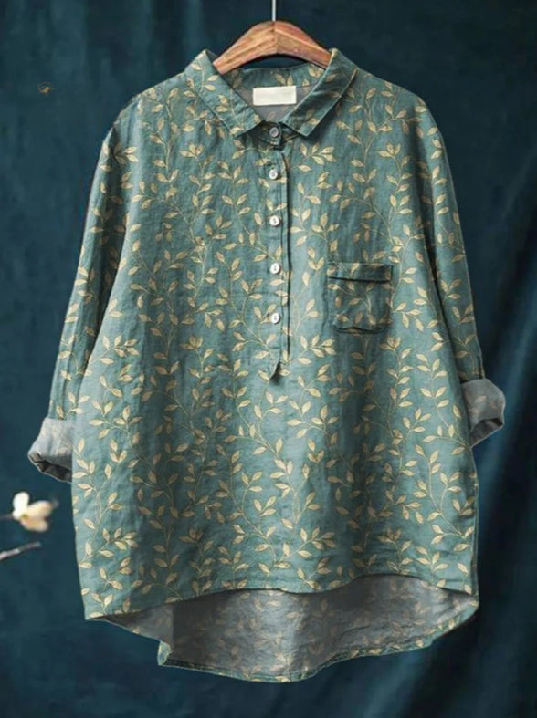 Casual Graffiti Print V-neck Single-button Long-sleeved Shirt