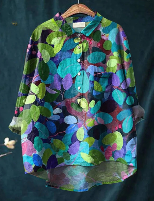 Casual Graffiti Print V-neck Single-button Long-sleeved Shirt