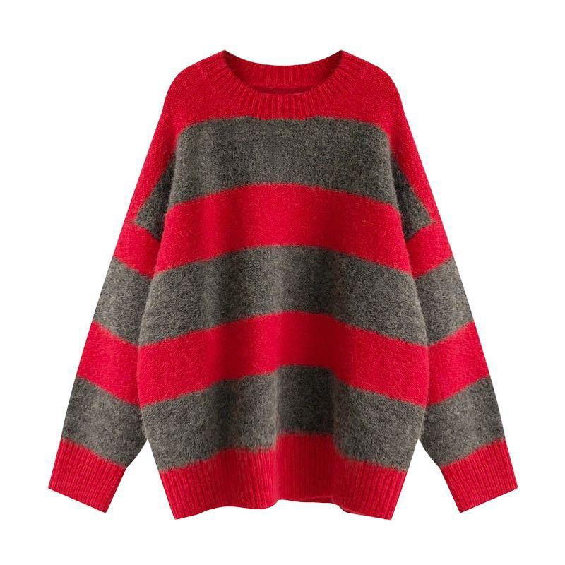 2024 New European Red Knitted Sweater Women's Loose Outer Wear Thickened Sweater