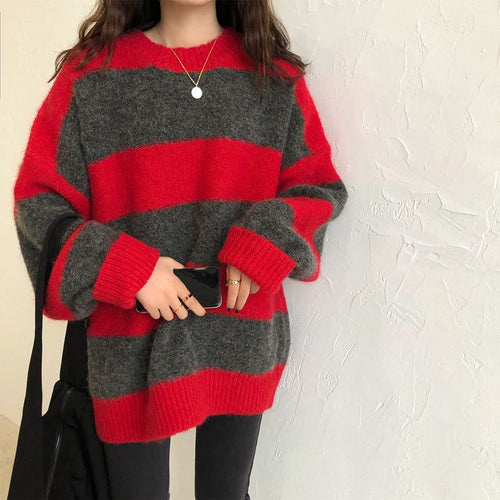 2024 New European Red Knitted Sweater Women's Loose Outer Wear Thickened Sweater