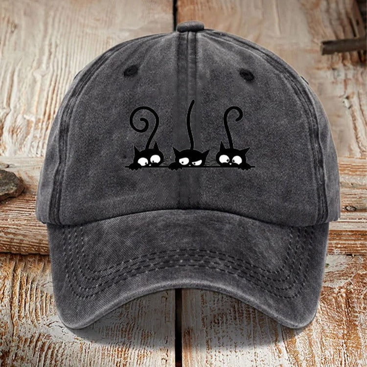 Washed Cotton Printed Hat Distressed Style Mens Vintage
