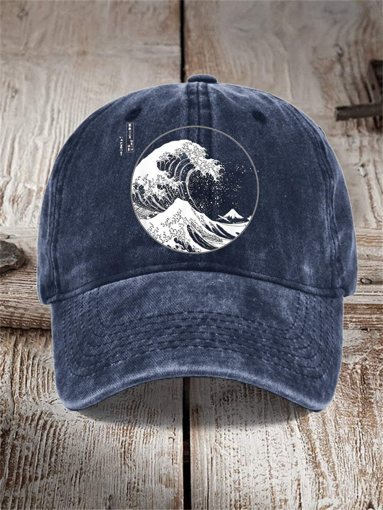 Washed Cotton Printed Hat Distressed Style Mens Vintage
