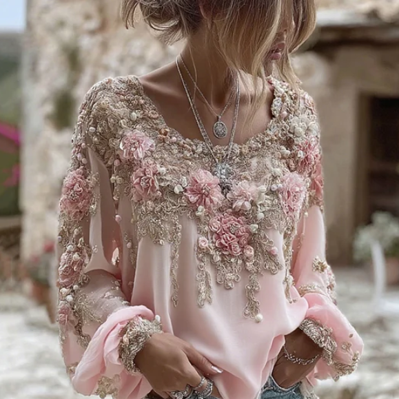 3D Digital Print Women's Crew-Neck Pullover Long Sleeve