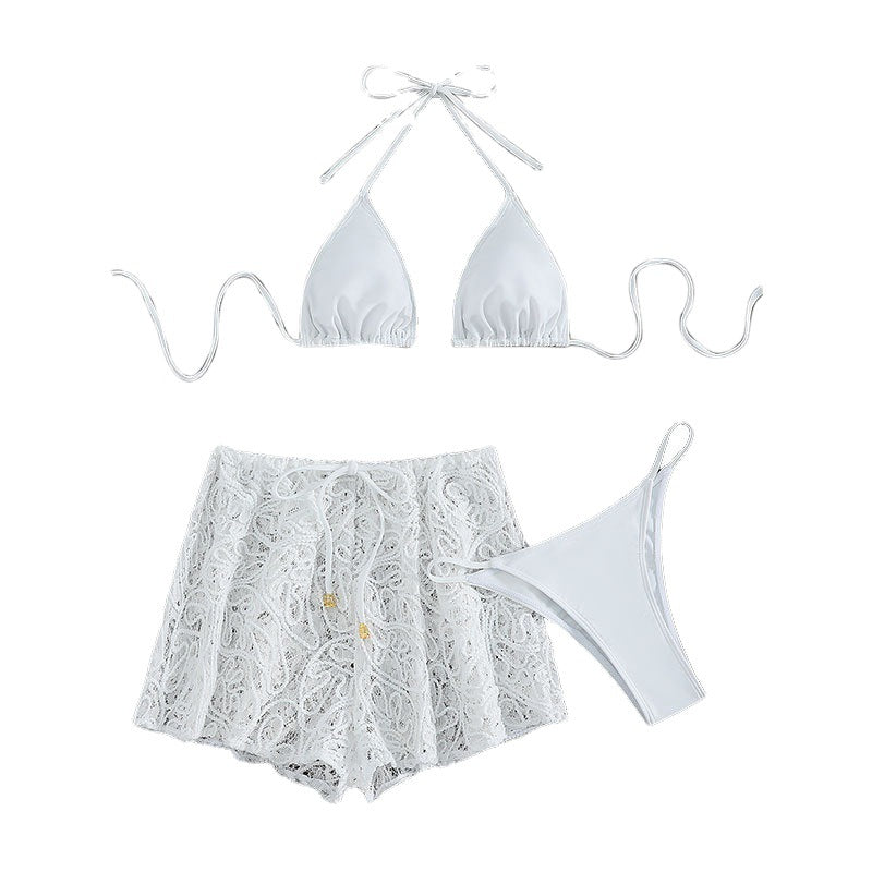 Sheer Mesh Halter-neck Tie-front Push-up Bikini