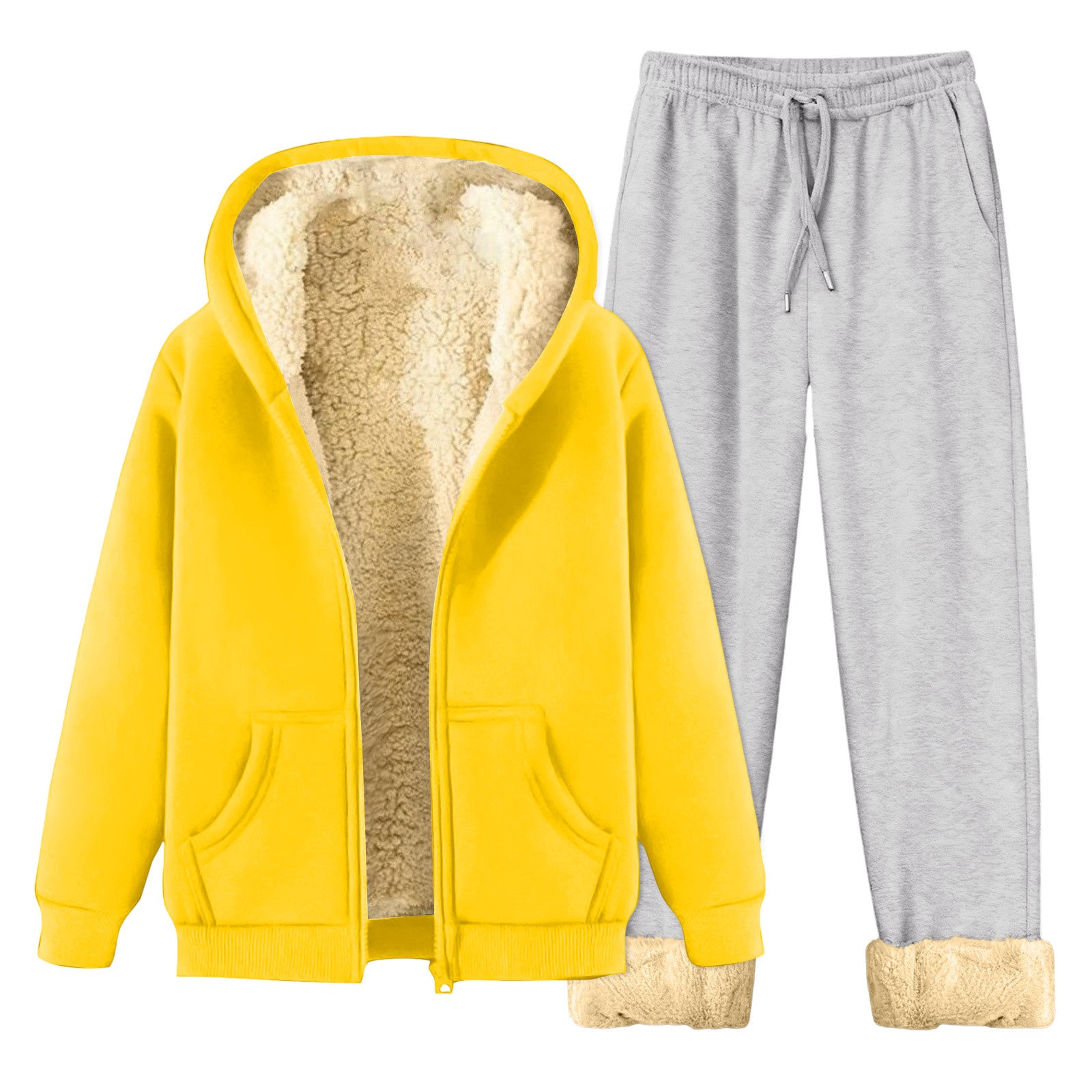 Autumn Winter Fleece Lined Hoodie Set