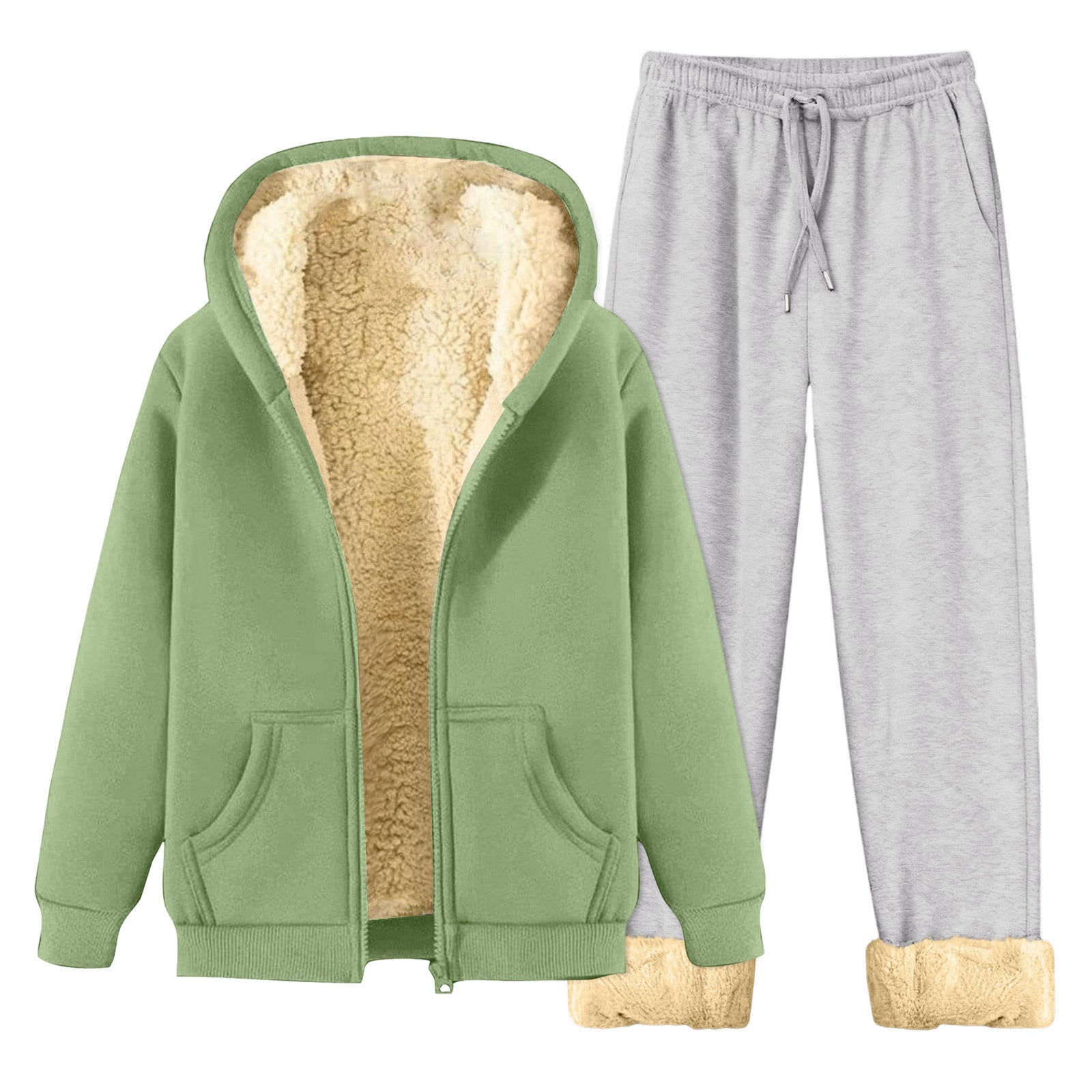 Autumn Winter Fleece Lined Hoodie Set