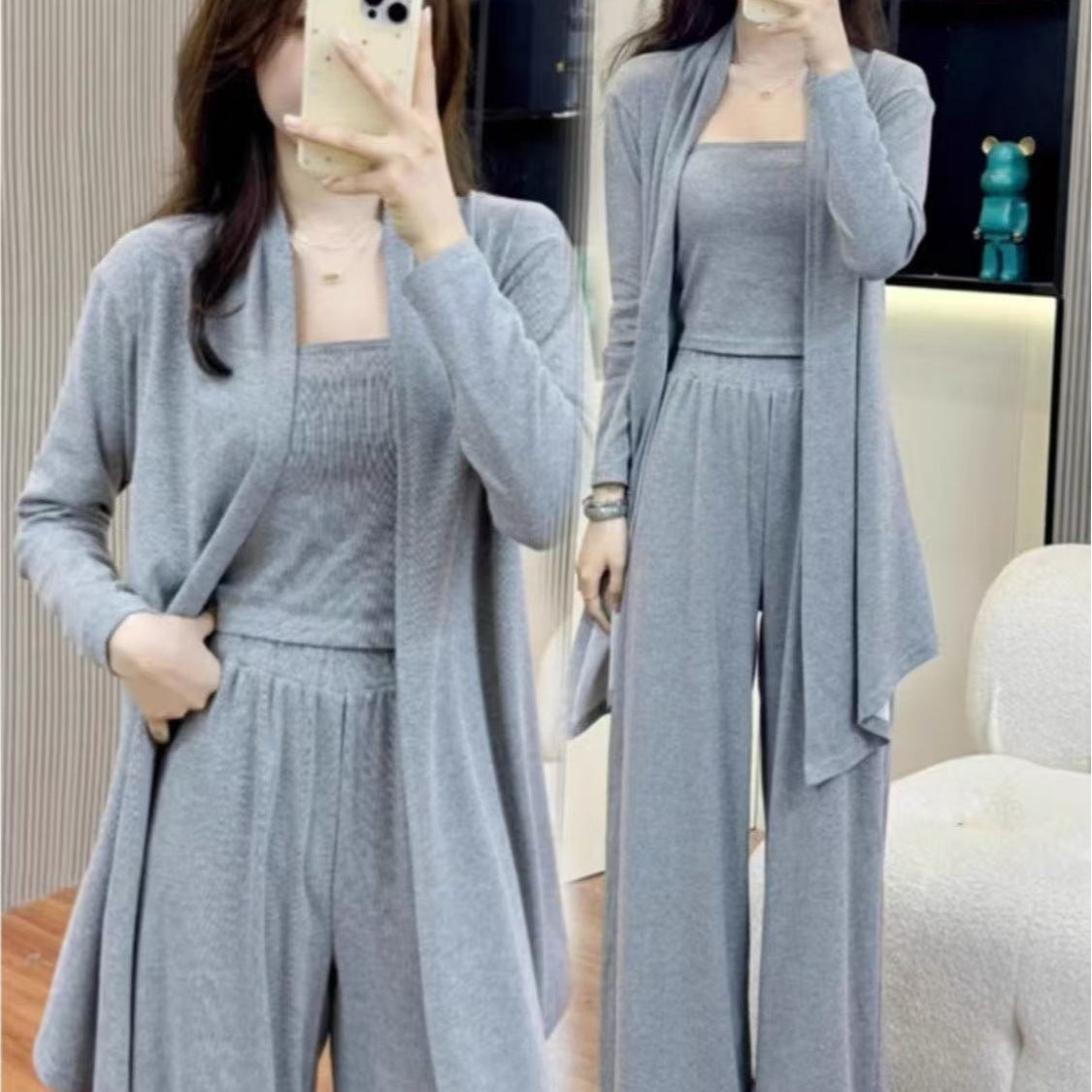 Cardigan Wide-leg Pants And Camisole Fashion Casual Sportswear Set