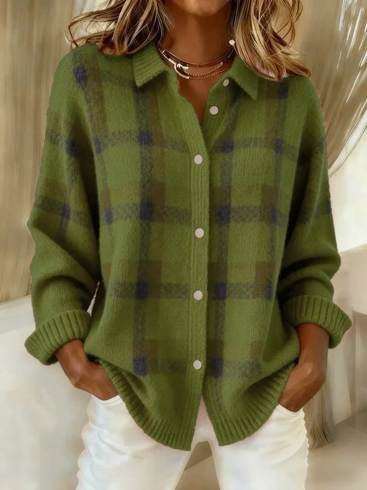 Women's Casual Contrast Retro Plaid Sweater