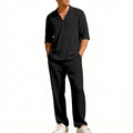 Mens Lapel Short-Sleeve Shirt And Pants Suit
