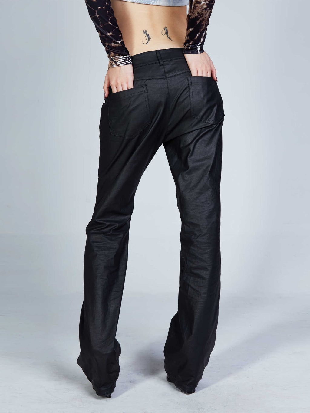 Women's Pure Black Versatile Leather Pants