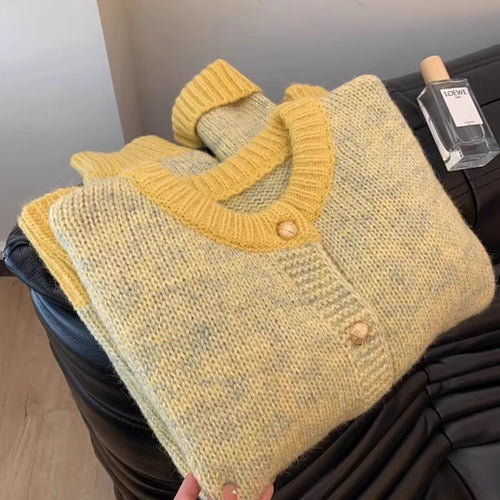 Chanel Style Yellow Short Sweater Coat Women's 2024 Spring And Autumn Thick Lazy Style Small Knitted Cardigan Top