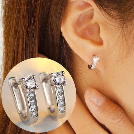 Copper Inlaid Zircon Classic U-Shaped Earrings For Women, Light Luxury Niche Design