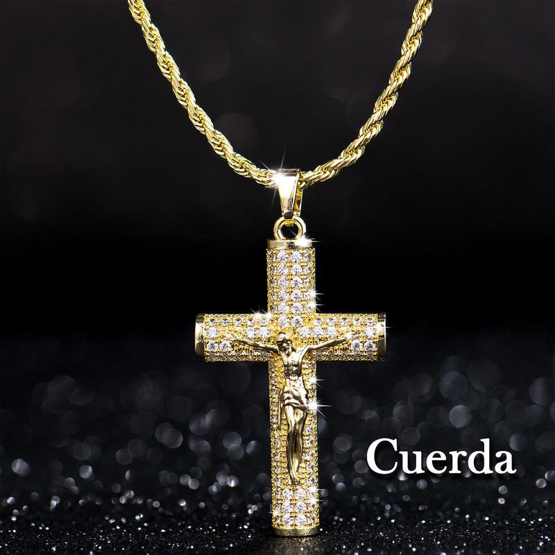 Popular Diamond-Encrusted Large Cross Gold-Plated Full-Diamond Cuban Chain Necklace Light Luxury Simple Hip-Hop Fashion Jewelry