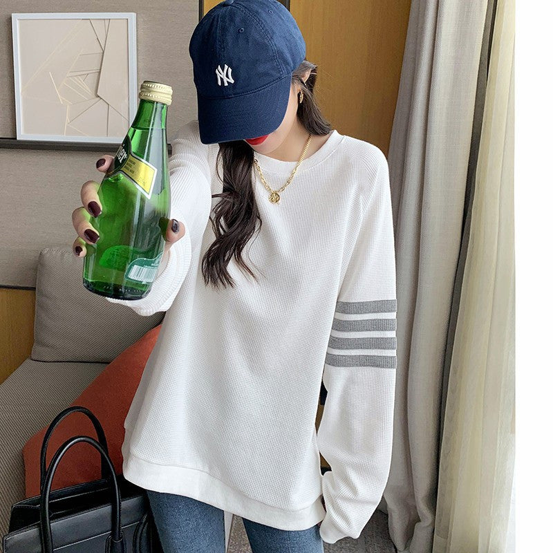Polyester Waffle Sweatshirt Round Neck Long Sleeve Women's Sweatshirt Fashion Casual Loose Large Size Street Stall Supply Wholesale