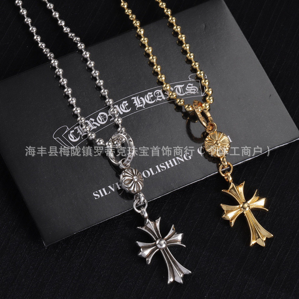 Copper Necklace  Diamond European And American Ins Old Retro Cross Necklace Same Style For Men And Women Couples