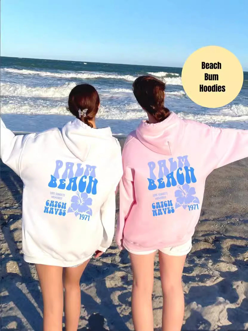 Polyester Ladies Shoulder Sleeve Palmbeach Oversized Sweater Hoodie Printed