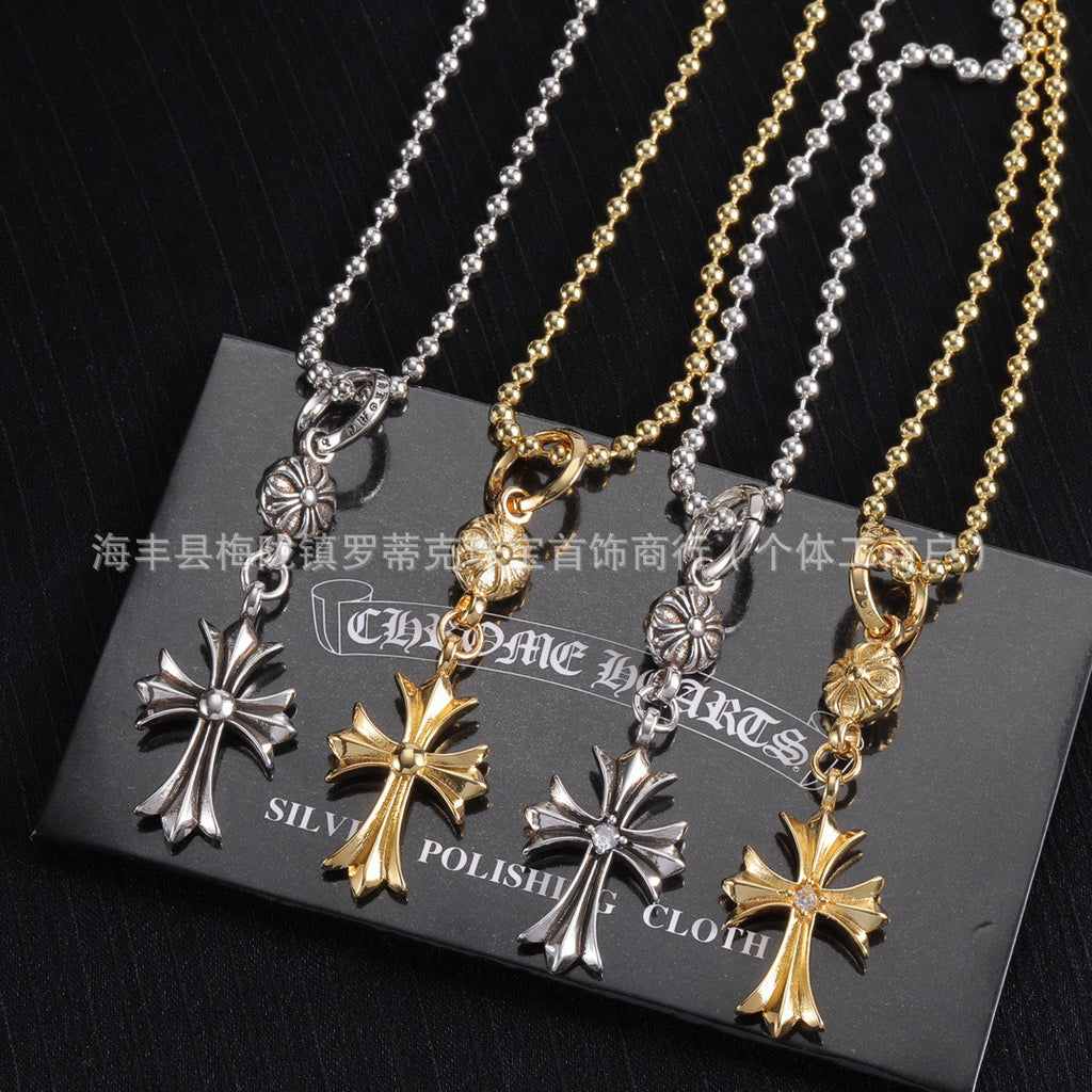 Copper Necklace  Diamond European And American Ins Old Retro Cross Necklace Same Style For Men And Women Couples