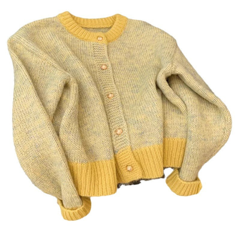 Chanel Style Yellow Short Sweater Coat Women's 2024 Spring And Autumn Thick Lazy Style Small Knitted Cardigan Top