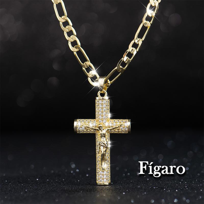 Popular Diamond-Encrusted Large Cross Gold-Plated Full-Diamond Cuban Chain Necklace Light Luxury Simple Hip-Hop Fashion Jewelry