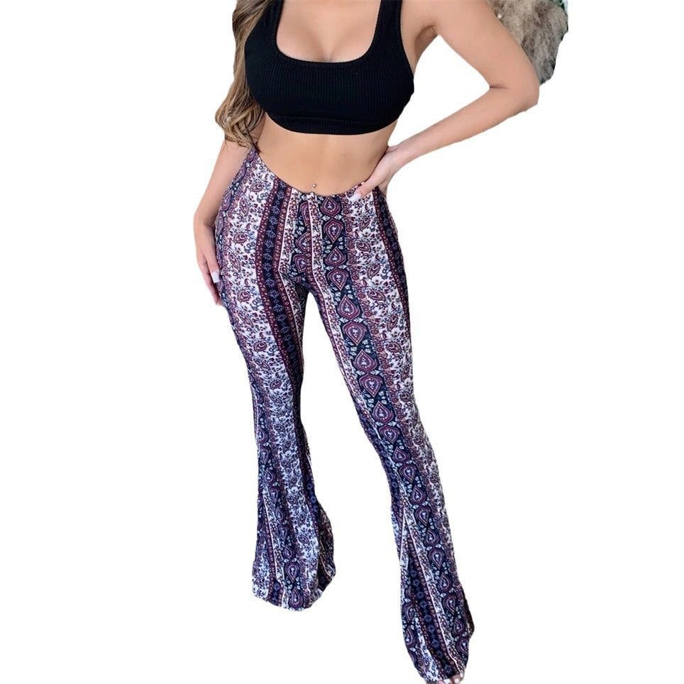 Bohemian High Elastic Tight Slightly Flared Sexy Casual Pants For Women