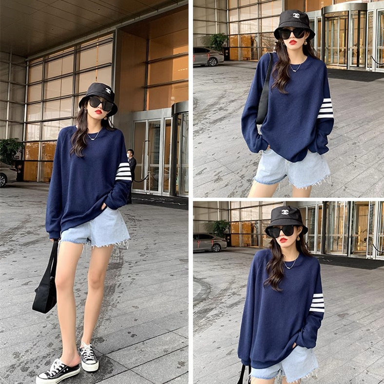 Polyester Waffle Sweatshirt Round Neck Long Sleeve Women's Sweatshirt Fashion Casual Loose Large Size Street Stall Supply Wholesale