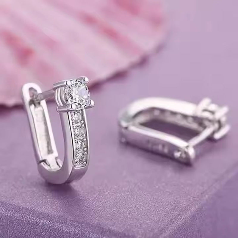 Copper Inlaid Zircon Classic U-Shaped Earrings For Women, Light Luxury Niche Design