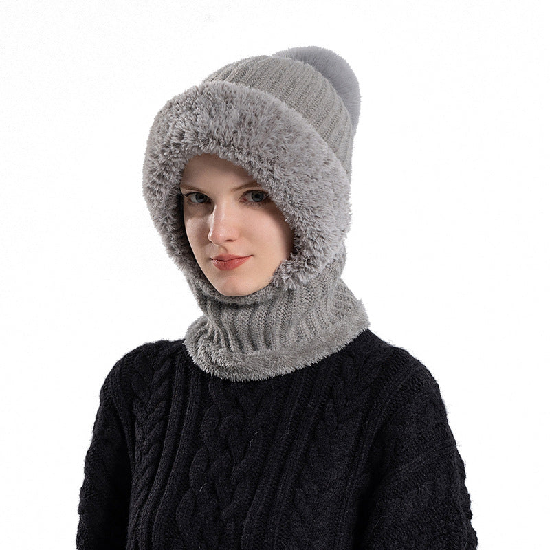 Cross-border Knitted Hat Scarf Mask Integrated Hat Women's Winter Cycling Windproof Fleece-lined Warm Wool Hat