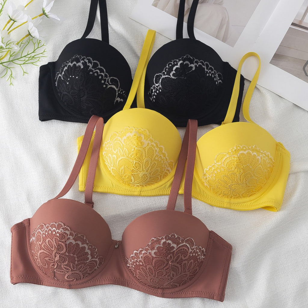 New Style Wireless Bra With Lace Design, Back 2-Row Hook Closure, Beautiful Back Design, French Style Women's Bra