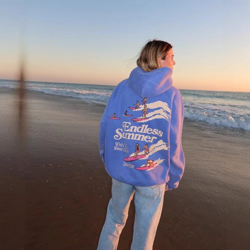 New European And American Style Hooded Sweatshirt With Unique Street Letter Print, Drop Shoulder Sleeves, Loose Top For Cross-Border Amazon Autumn And Winter