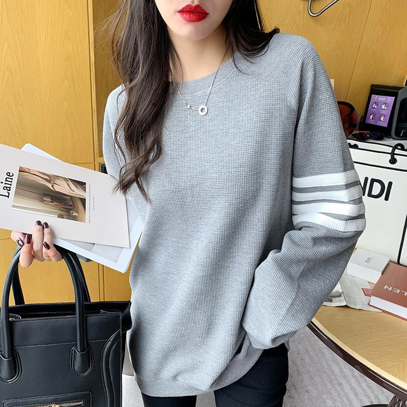 Polyester Waffle Sweatshirt Round Neck Long Sleeve Women's Sweatshirt Fashion Casual Loose Large Size Street Stall Supply Wholesale