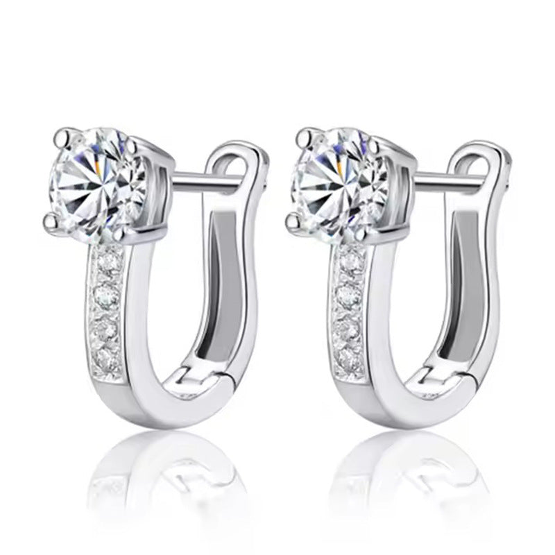 Copper Inlaid Zircon Classic U-Shaped Earrings For Women, Light Luxury Niche Design