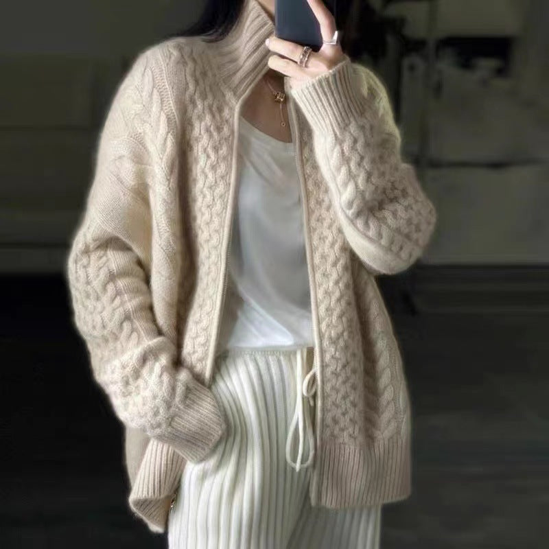 2025 New Autumn And Winter Thickeneded Sweater Jacket Women's Lazy Style Loose Turtleneck Short Knitted Cardigan