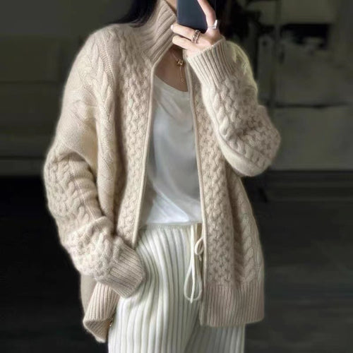 2025 New Autumn And Winter Thickeneded Sweater Jacket Women's Lazy Style Loose Turtleneck Short Knitted Cardigan