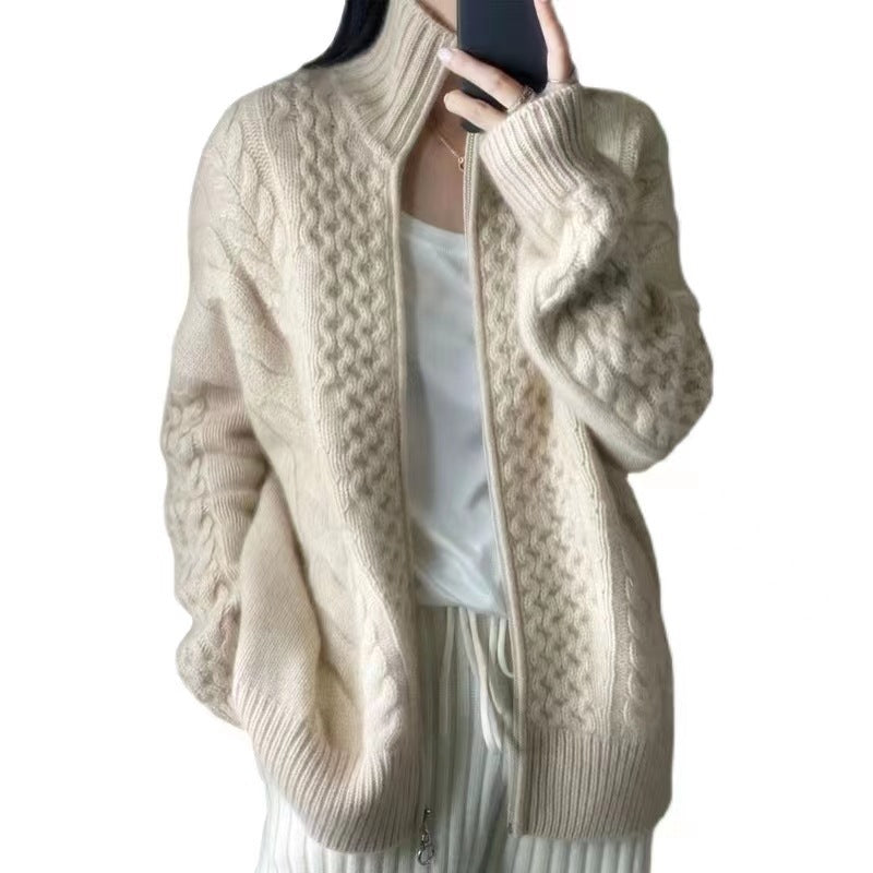 2025 New Autumn And Winter Thickeneded Sweater Jacket Women's Lazy Style Loose Turtleneck Short Knitted Cardigan