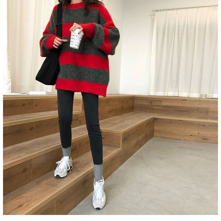 2024 New European Red Knitted Sweater Women's Loose Outer Wear Thickened Sweater