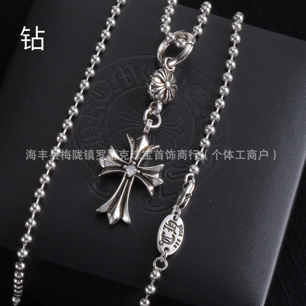 Copper Necklace  Diamond European And American Ins Old Retro Cross Necklace Same Style For Men And Women Couples