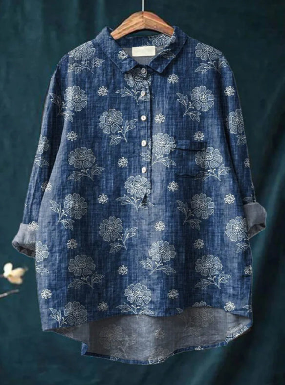 Casual Graffiti Print V-neck Single-button Long-sleeved Shirt