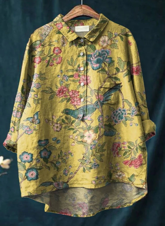 Casual Graffiti Print V-neck Single-button Long-sleeved Shirt