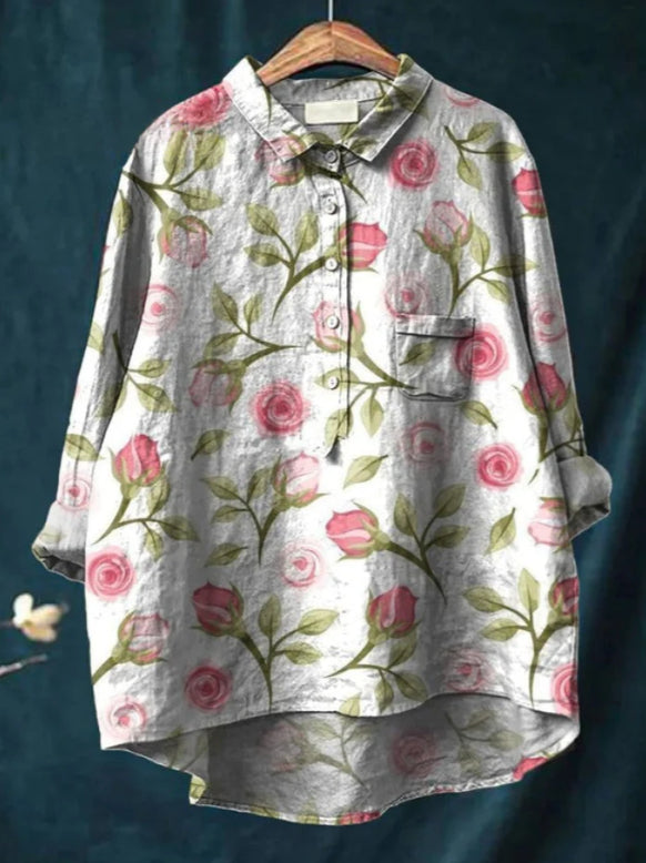 Casual Graffiti Print V-neck Single-button Long-sleeved Shirt