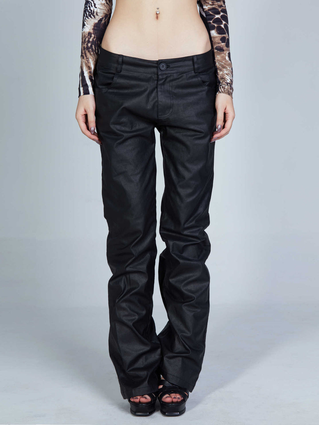 Women's Pure Black Versatile Leather Pants