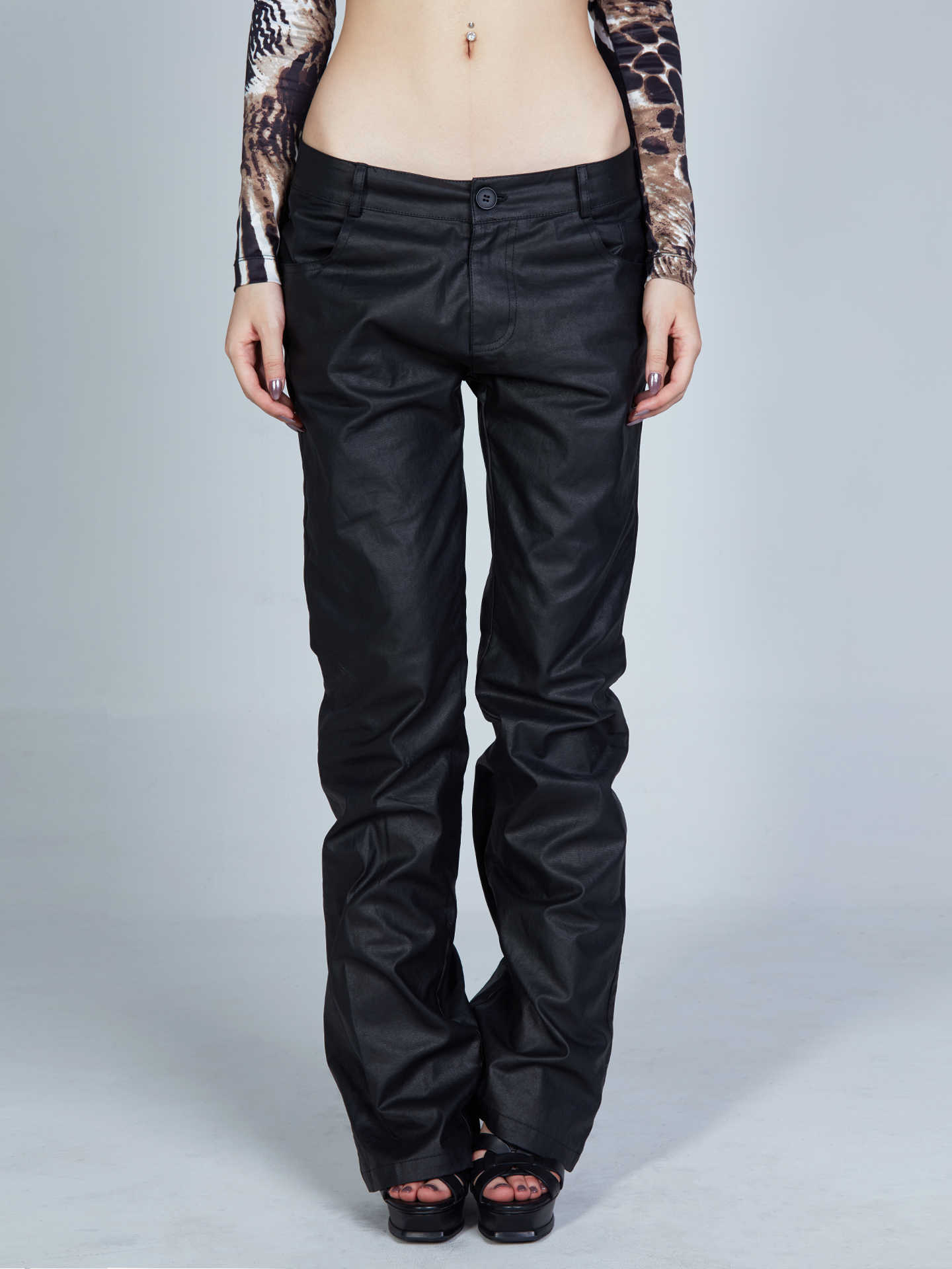 Women's Pure Black Versatile Leather Pants