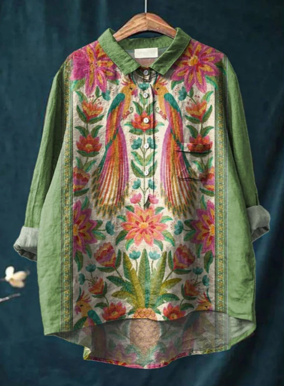 Casual Graffiti Print V-neck Single-button Long-sleeved Shirt