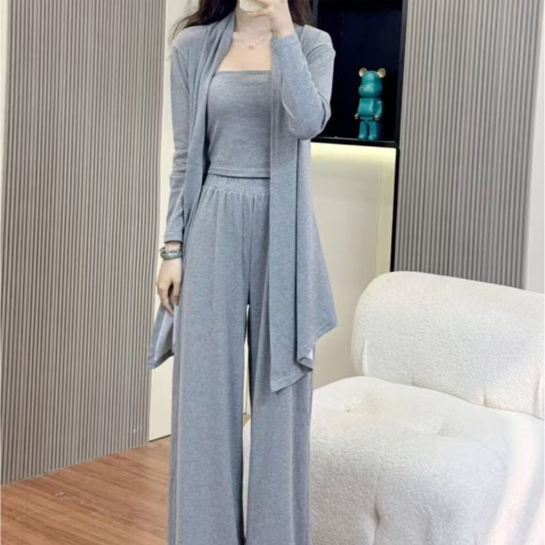 Cardigan Wide-leg Pants And Camisole Fashion Casual Sportswear Set
