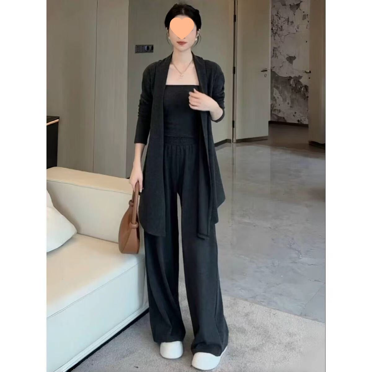 Cardigan Wide-leg Pants And Camisole Fashion Casual Sportswear Set