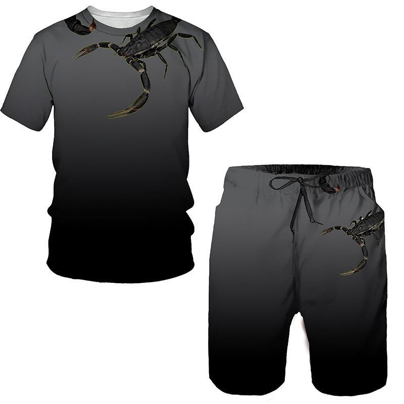 3D digital printed men's casual short sleeved shorts set