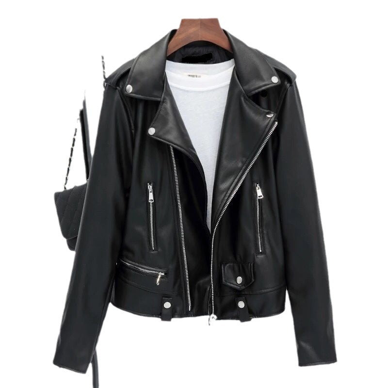 Womens Short Korean-style Slim-fit Black Jacket