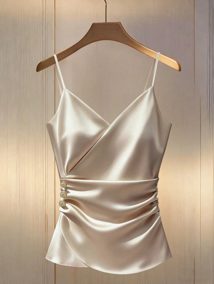 Solid-color New Style Strap Short Top