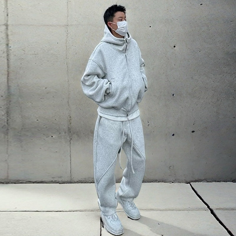 Thickened Casual Sportswear Set For Men Loose Fitting Hooded Jacket And Matching Pantstwo Piece Set